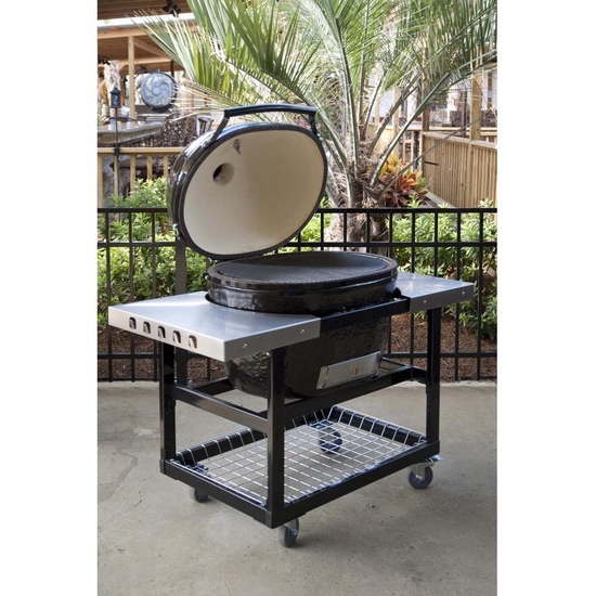 Primo Oval Large 300 Ceramic Kamado Grill On Steel Cart With 2-Piece Island Side Shelves - 775