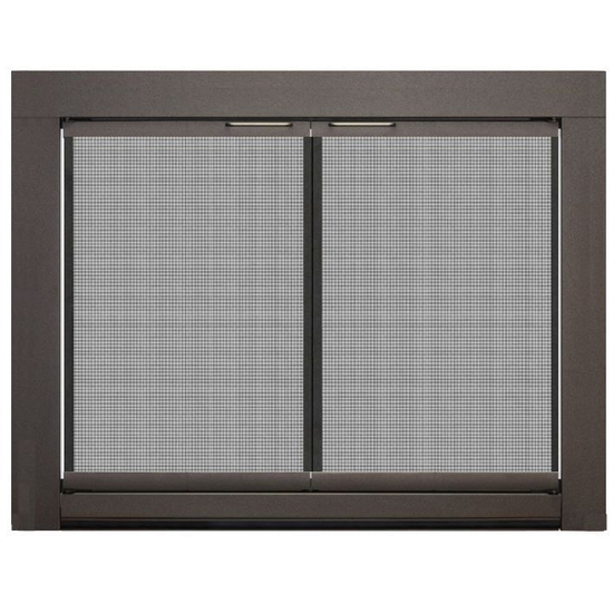 Medio 4-Sided Fireplace Door With Gate Mesh Doors Main Frame in Mahogany