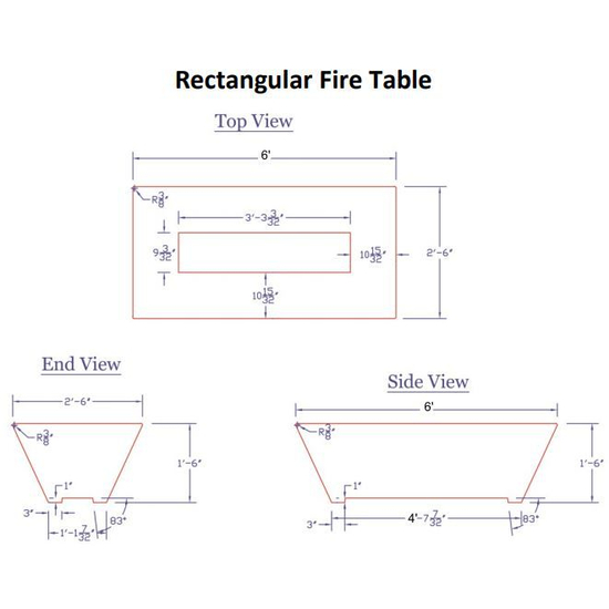 Dimension for the Rectangular Olympus Fire Table