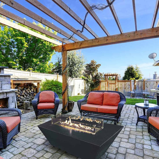 Rectangular Black Charcoal Fire Table In Outdoor Setting