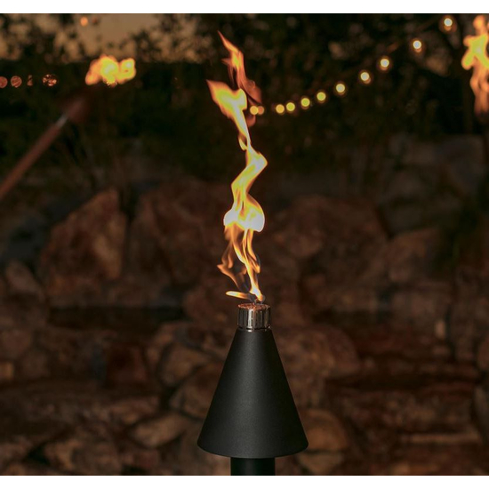 Black Cone Tiki Torch Burning