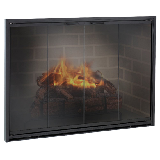 Stiletto Masonry Fireplace Door in Rustic Black 3 Sided With Damper