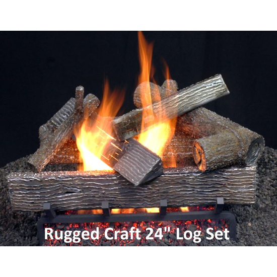 Rugged Craft Logs Installed In A Fireplace - Shown With Optional Grate