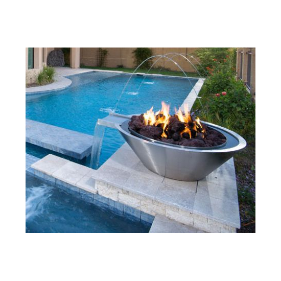 32 Inch Round Water and Fire Bowl With Front Scupper Stainless Steel