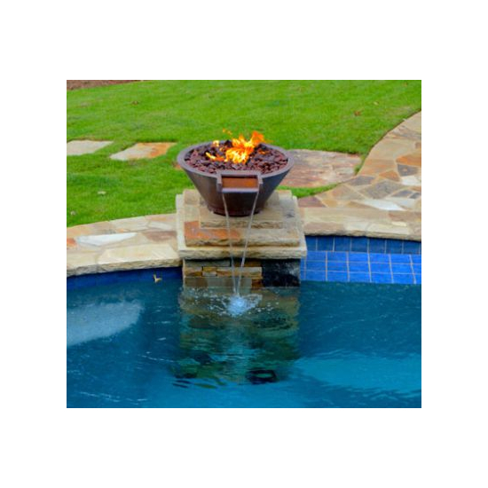 Round Builder Series Water and Fire Pot As Pool Feature