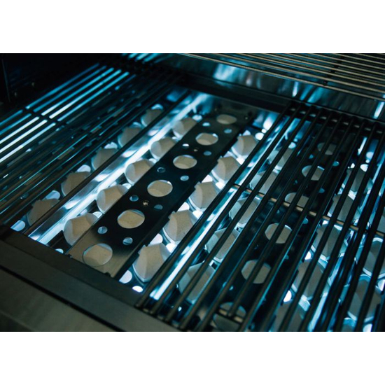 Sizzler Pro Gas Grill With Briquette Trays While Lit