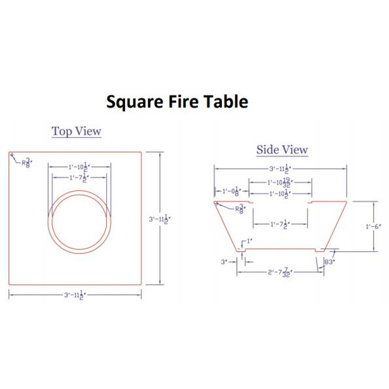 Square Gand Canyon Fire Table Specifications