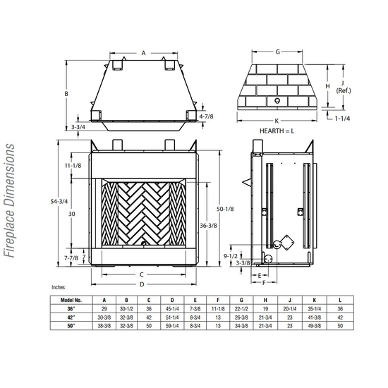 VRT4550 Vent Free Gas Fireplace Dimensions