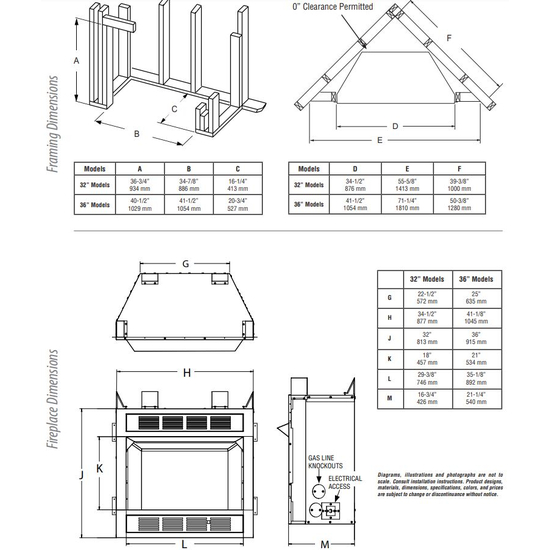 VRT4000 Ventless Gas Fireplace Dimensions