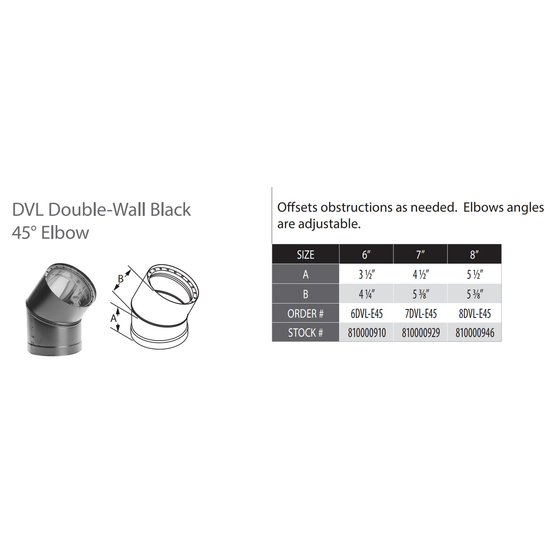DVL Double-Wall 45° Double-Wall Black Elbow Specs