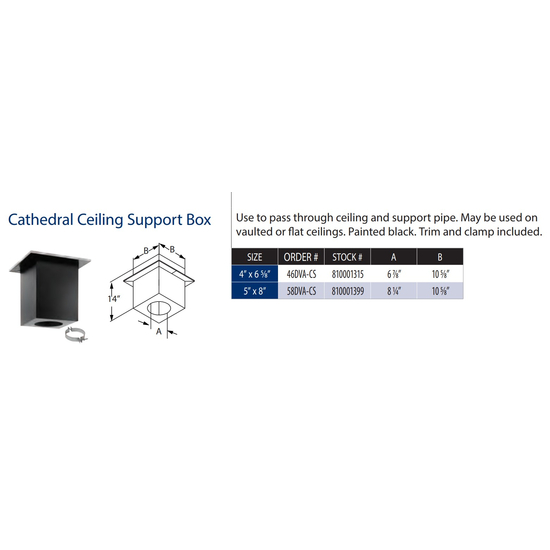 4” x 6 5/8” DirectVent Pro Cathedral Ceiling Support Box Specs