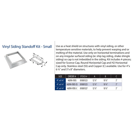 4” x 6 5/8” DirectVent Pro Vinyl Siding Standoff Kit Copper Small Specs