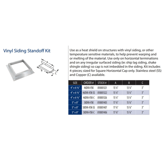 4” x 6 5/8” DirectVent Pro Vinyl Siding Standoff Kit Stainless Steel Specs