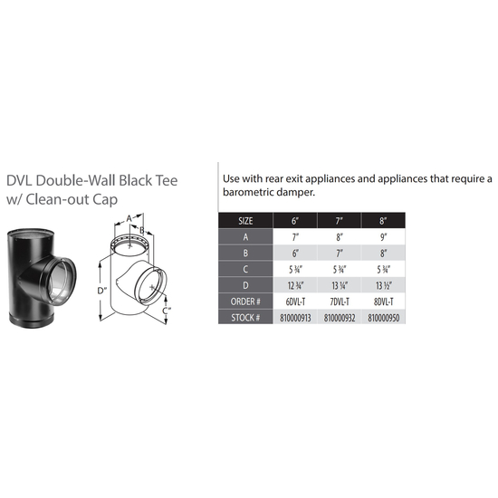 DVL Double-Wall Black Tee With Clean-Out Cap Specs