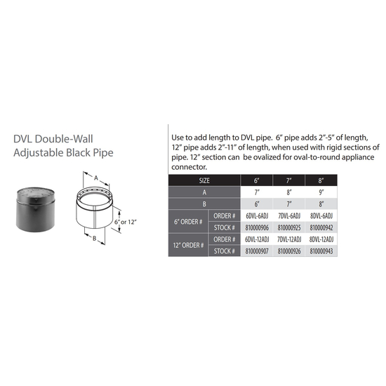 DVL Double-Wall Adjustable Black Pipe Specs