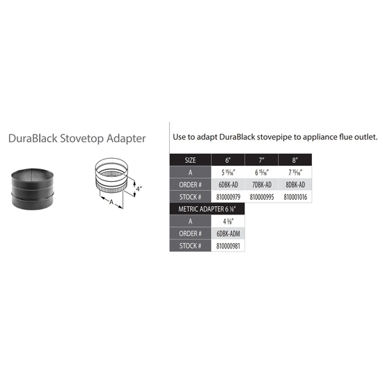 DuraBlack Stovetop Adapter Specs