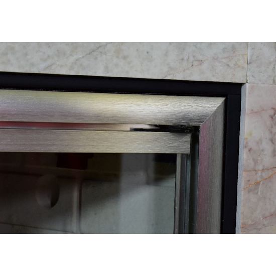FMI Fireplace Glass Door | Brushed Satin Nickel Finish Corner Detail