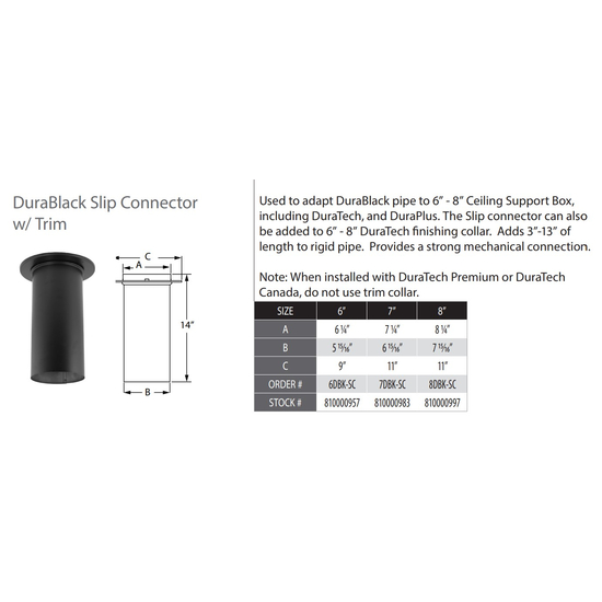6" DuraBlack Single Wall Slip Connector With Trim 6DBK-SC Specs