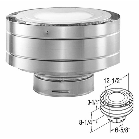 4” x 6 5/8” DirectVent Pro Stainless Steel Low-Profile Vertical Termination Cap Specifications