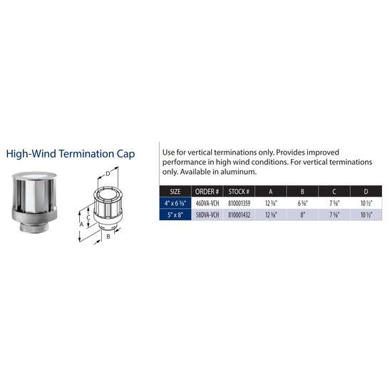 4” x 6 5/8” DirectVent Pro High-Wind Vertical Termination Cap Specs