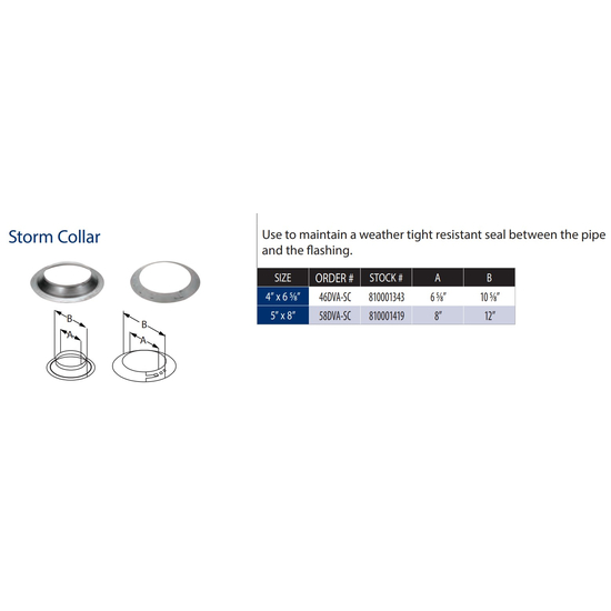 5" x 8" DirectVent Pro Storm Collar Specs