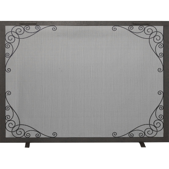 Scroll Decorative Fireplace Screen in Silver Mist powder coat finish