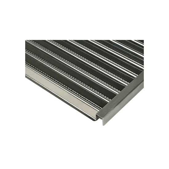 patented cooking grid and infrared emitter tray close up corner side