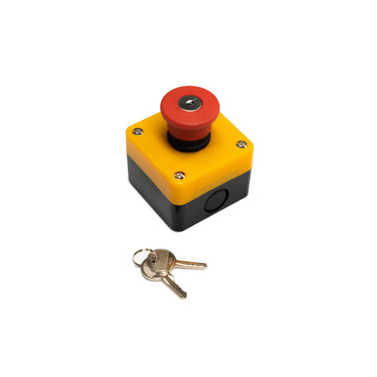 Emergency Stop Button with Key on white background