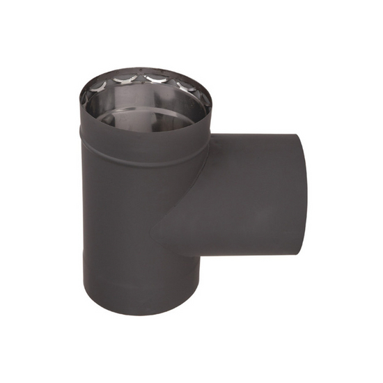 VDB06T - 6" Ventis Double-Wall Black Stove Pipe 430 Inner, Tee With Cap