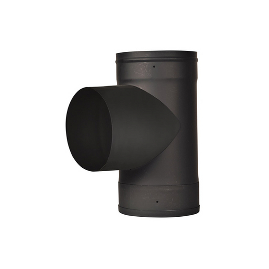 VSB06T - 6" Ventis Single-Wall Black Stove Pipe 22 Gauge Cold Rolled Steel Tee With Fixed Snout