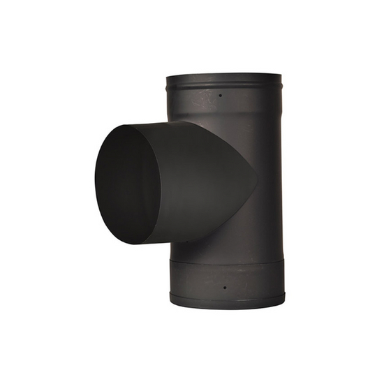 VSB07T - 7" Ventis Single-Wall Black Stove Pipe 22 Gauge Cold Rolled Steel Tee With Fixed Snout