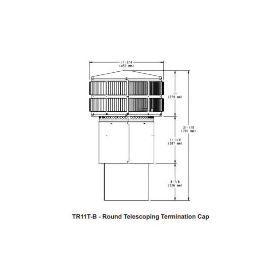Round Telescoping Termination Cap with Storm Collar for SL1100 Series Chimney Pipe | TR11T-B