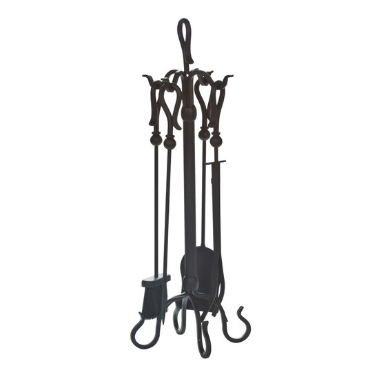 Tool Set includes 5 Pieces, is made of black steel, 32" high