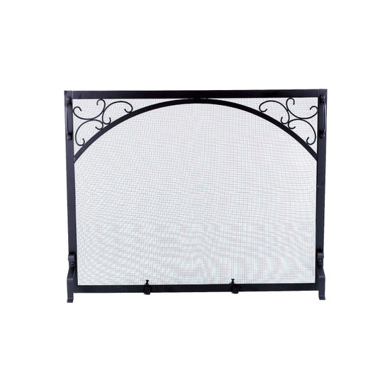 Panel Screen Black Wrought Iron with Scroll Design,  39" wide x 31" high