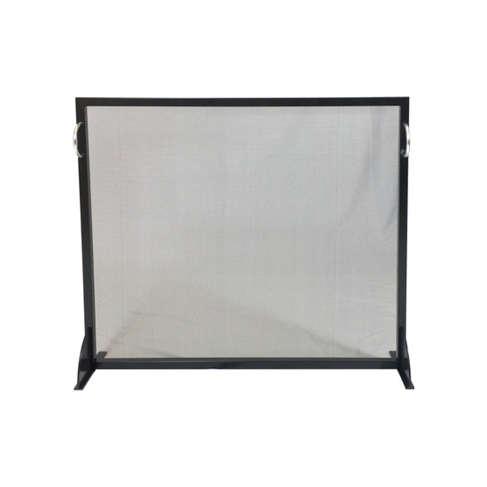 Simple fireplace screen with black wrought iron and stainless steel, 31 3/4" high and 38" wide