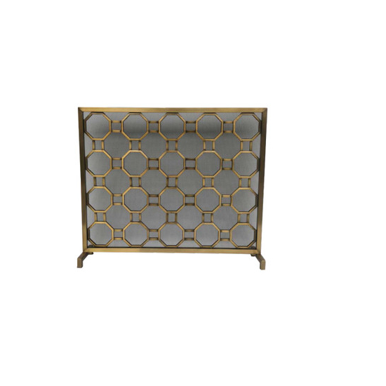 Fireplace Screen is made of steel, Gold Powder Finish, Circle Pattern Design, size 40"W x 34"H