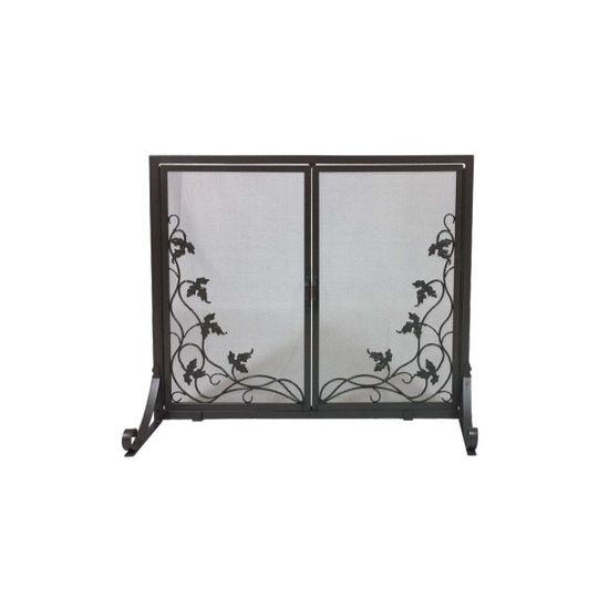 Bronze Wrought Iron Panel Screen with 2 front doors open, 38"W x 31"H