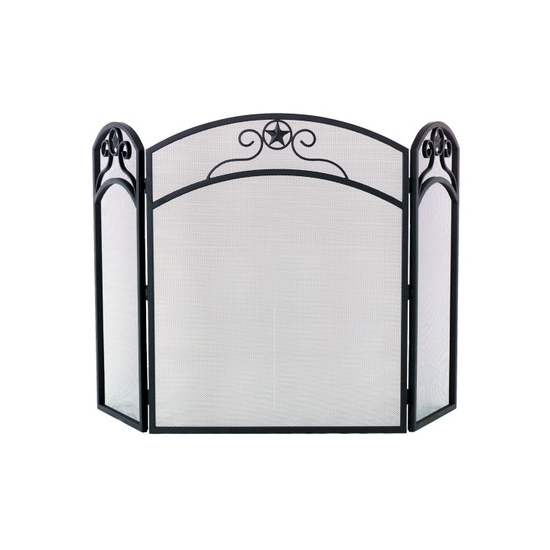 32" high x 51 3/4" wide, 3 fold black wrought iron arched screen with star design
