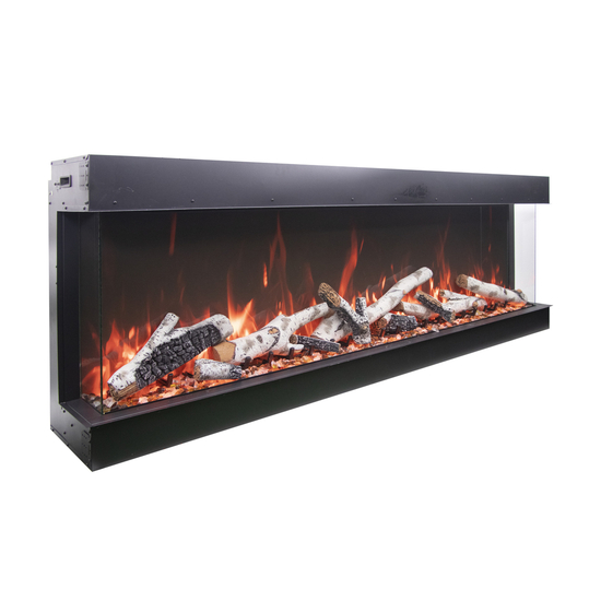 Right view of Tru-View XT XL Smart Electric Fireplace with Birch Log Set in orange flames