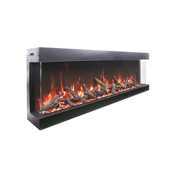 Right view of Tru-View XT XL Smart Electric Fireplace with Oak Log Set in orange flames
