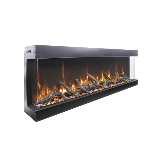 Right view of Tru-View XT XL Smart Electric Fireplace with Rustic Log Set in orange flames