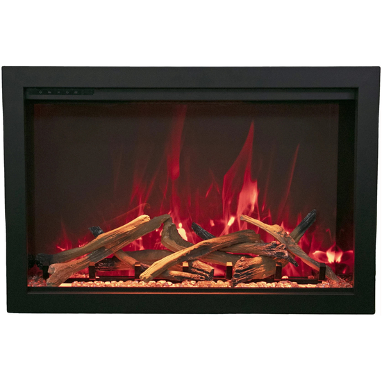 Traditional Bespoke Electric Fireplace with Driftwood Log Set in red flames