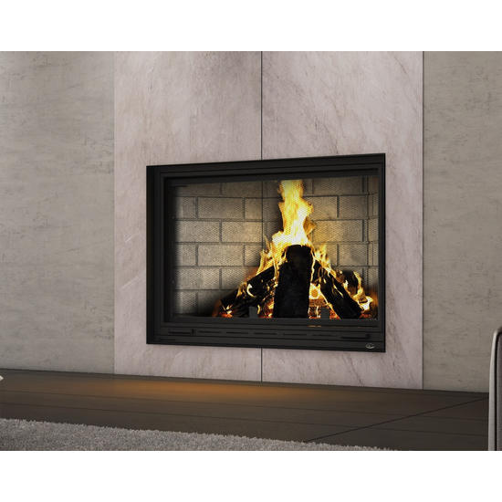 Valcourt Frontenac Wood Fireplace with Straight Masonry Trim and Classic Moulded Brick Panels