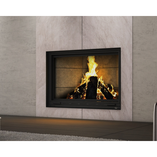 Valcourt Frontenac Wood Fireplace with Straight Masonry Trim and Contemporary Moulded Brick Panels