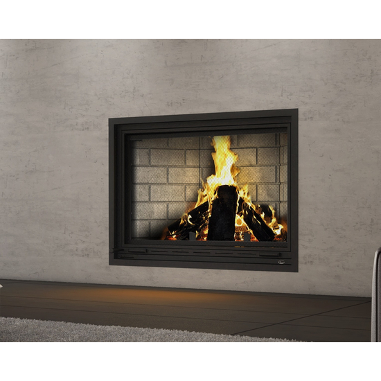 Valcourt Frontenac Wood Fireplace with Straight Narrow Overlap and Classic Moulded Brick Panels