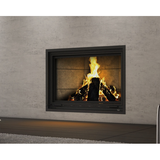 Valcourt Frontenac Wood Fireplace with Straight Narrow Overlap and Contemporary Moulded Brick Panels