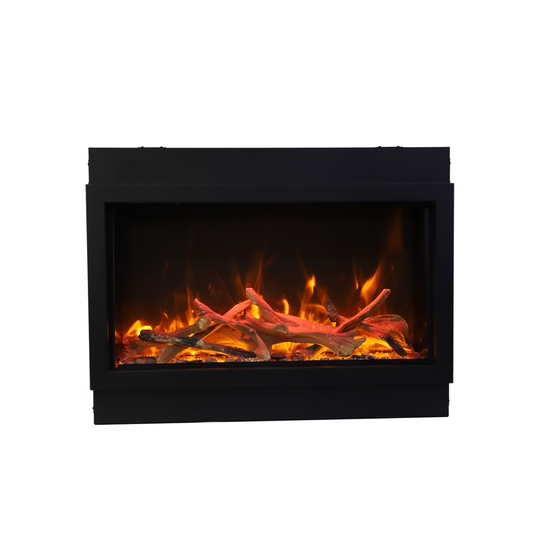 40 Inch Panorama BI XT Deep Smart Electric Fireplace with Driftwood Log Set in yellow flames