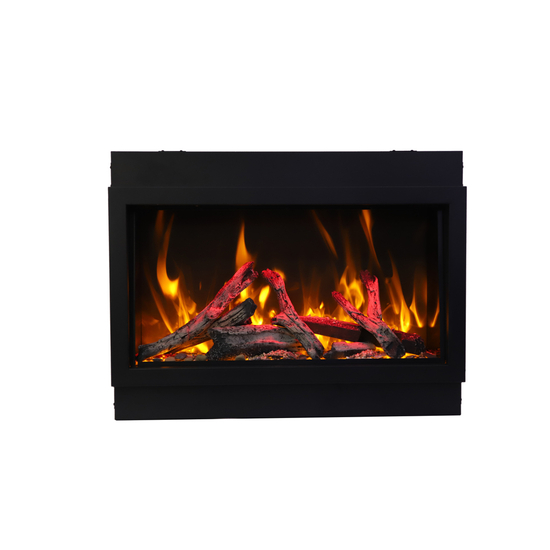 50 Inch Panorama BI XT Deep Smart Electric Fireplace with Rustic Log Set in yellow flames