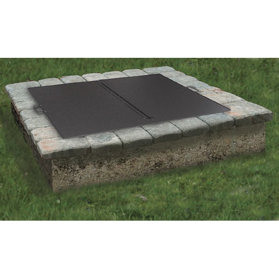 The 44x44 inch square folding fire pit cover can accommodate fire feature openings up to 42 inches in diameter.