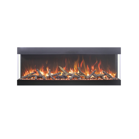 45 Inch Tru-View Bespoke Electric Fireplace with Oak Log Set in yellow flames